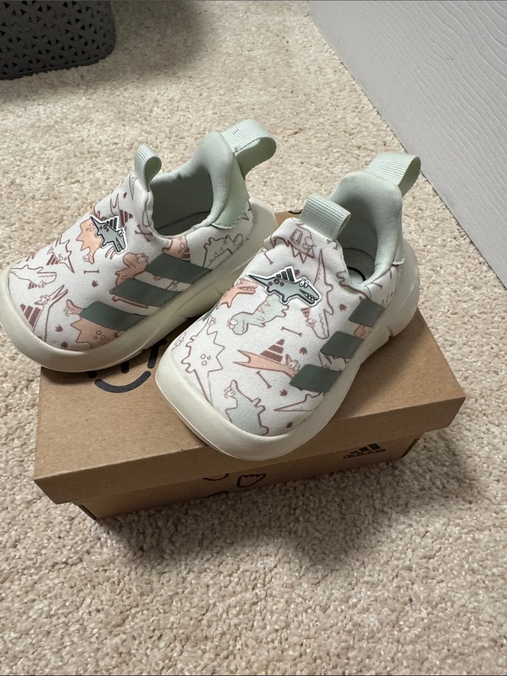 Adidas Kids Slip-On Sneakers in Light Green Dino Print